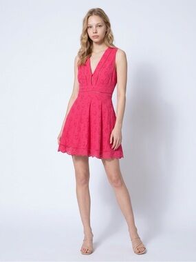 BB Dakota Hot Pink Eyelet V-Neck Dress